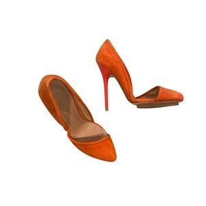 LAMB SUEDE POINTY TOE ORANGE D’ORSAY STILETTO HEELS SHOES 7.5
